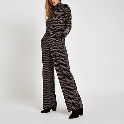 River Island Womens Geo Print Jacquard Wide Leg Trousers