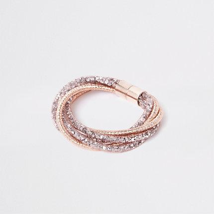 River Island Womens Mesh Rhinestone Cluster Bracelet