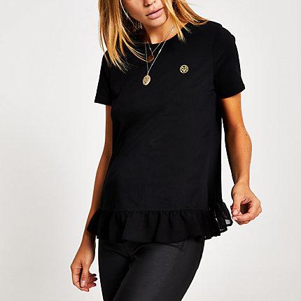 River Island Womens Lace Peplum Hem T-shirt