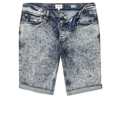 River Island Mensdark Acid Wash Skinny Fit Denim Shorts