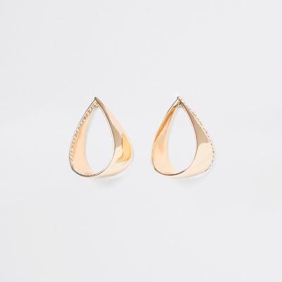 River Island Womens Gold Tone Diamante Loop Drop Earrings