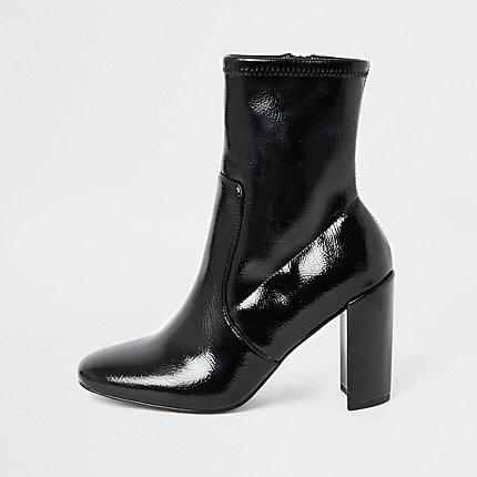 River Island Womens Patent Heeled Sock Boots