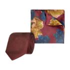 River Island Mensred Silk Tie And Floral Pocket Square Set