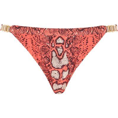River Island Womens Snakeskin Print Chain Bikini Bottoms