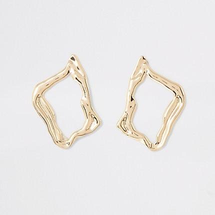 River Island Womens Gold Color Wavy Stud Earrings