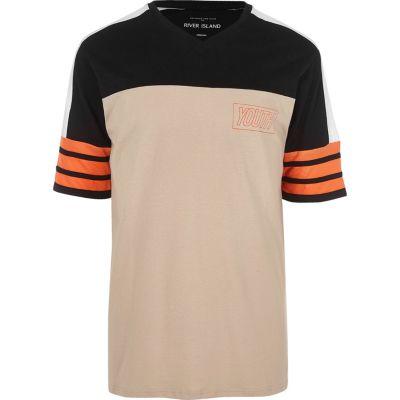 River Island Mensstone Print Colour Block Oversized T-shirt