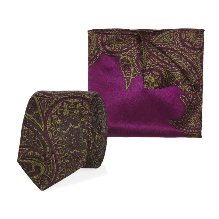 River Island Mensgreen Silk Paisley Tie And Pocket Square Set