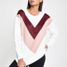 River Island Womens White Chevron Diamante Sweatshirt