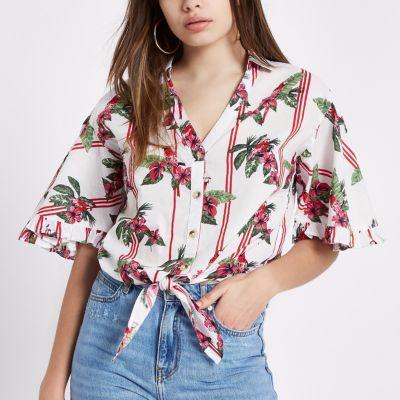 River Island Womens Parrot Print Tie Front Crop Top