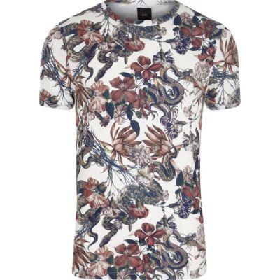 River Island Mens Big And Tall White Snake Print Crew T-shirt