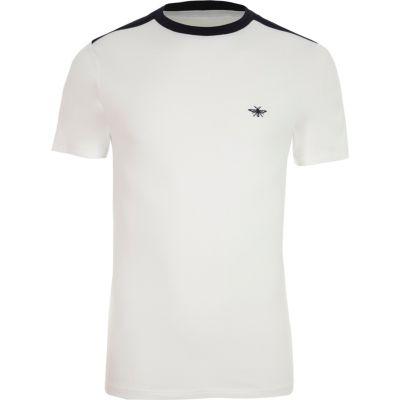 River Island Mens White Muscle Fit Contrast Crew Neck T-shirt