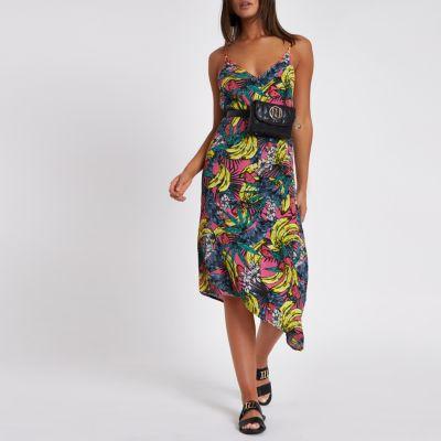 River Island Womens Banana Print Asymmetric Hem Beach Dress