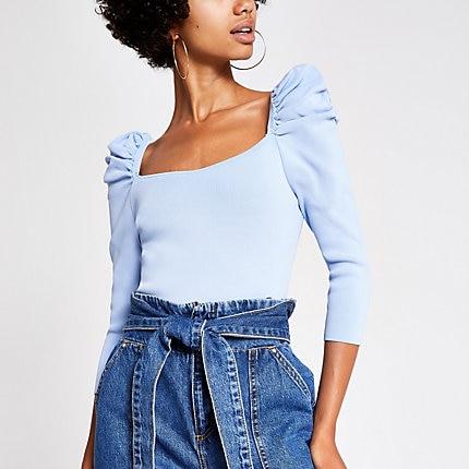 River Island Womens Puff Sleeve Square Neck Top