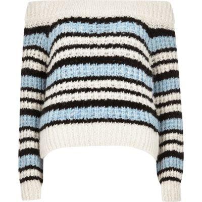 River Island Womens Petite Knit Stripe Bardot Sweater