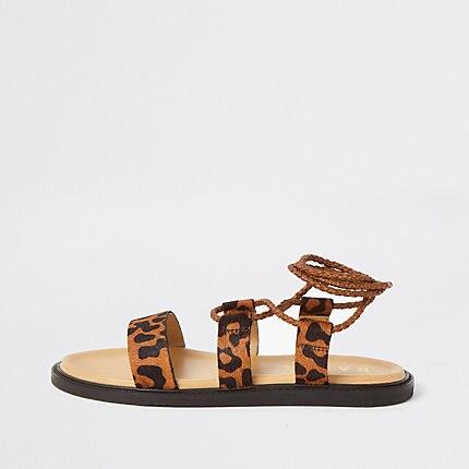 River Island Womens Ravel Leopard Print Tie Sandals