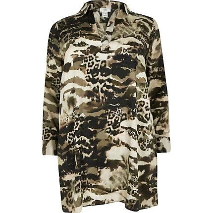 River Island Womens Plus Printed Long Sleeve Shirt Dress