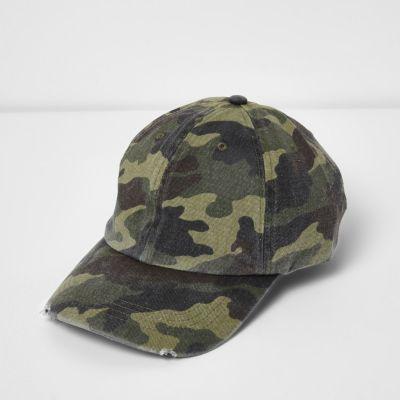 River Island Mens Washed Camo Baseball Cap