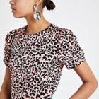 River Island Womens Leopard Print Puff Sleeve T-shirt