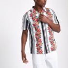River Island Mens White Floral Stripe Print Short Sleeve Shirt
