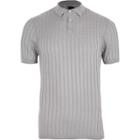 River Island Mens Ribbed Cable Knit Muscle Fit Polo Shirt