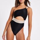 River Island Womens Rib Elastic One Shoulder Swimsuit