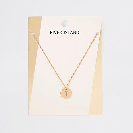 River Island Womens Gold Plated 't' Engraved Necklace