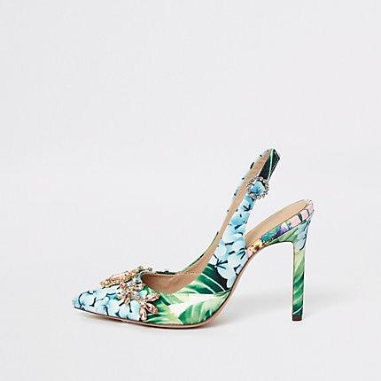 River Island Womens Wide Fit Floral Slingback Pumps