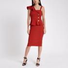 River Island Womens Rust Rib Button Bodycon Midi Dress