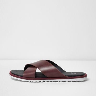 River Island Mens Leather Cross Over Sandals