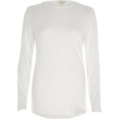 River Island Womens White Stepped Hem Long Sleeve T-shirt