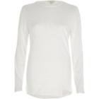 River Island Womens White Stepped Hem Long Sleeve T-shirt