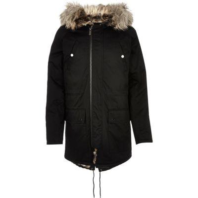 River Island Mens Faux Fur Trim Parka Jacket
