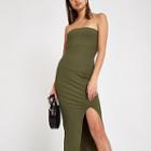 River Island Womens Ribbed Split Front Bandeau Maxi Dress