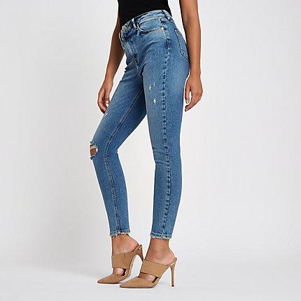 River Island Womens Original Skinny Ripped Jeans
