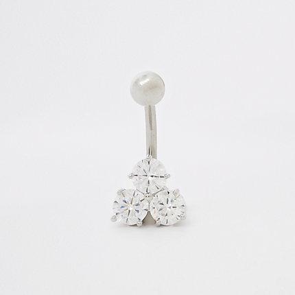 River Island Womens Silver Rhinestone Cubic Zirconia Belly Bar