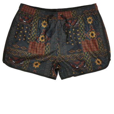 River Island Mensred Tile Print Short Swim Shorts
