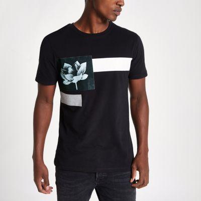 River Island Mens Slim Fit Front Floral Print T-shirt