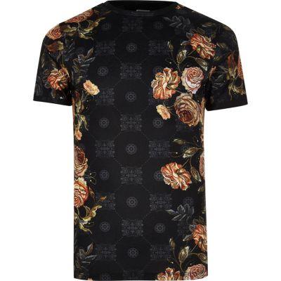 River Island Mens Rose Mix Print Muscle Fit T-shirt