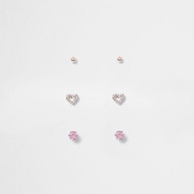 River Island Womens Rose Gold Tone Diamante Stud Earrings Pack