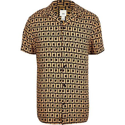 River Island Mens Ri Monogram Short Sleeve Shirt