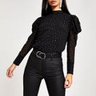 River Island Womens Diamante Long Puff Sleeve Top