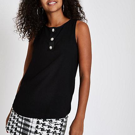 River Island Womens Pearl Diamante Button Sleeveless Top