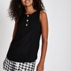 River Island Womens Pearl Diamante Button Sleeveless Top
