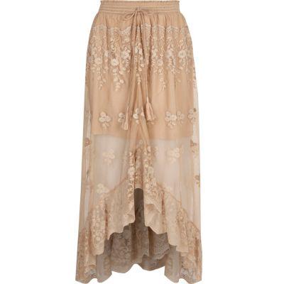 River Island Womens Mesh Embroidered Maxi High-low Skirt