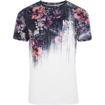 River Island Mens Big And Tall White Floral 'nyc' Fade T-shirt