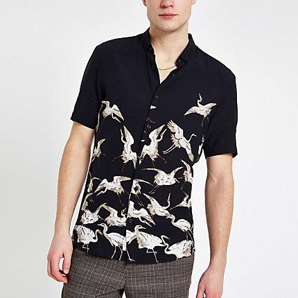 River Island Mens Crane Print Short Sleeve Shirt