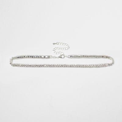 River Island Womens Plus Silver Tone Diamant Choker