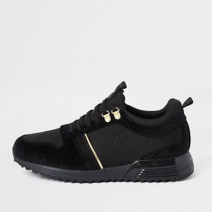 River Island Mens Velvet Lace-up Runner Trainers