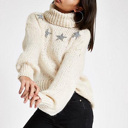 River Island Womens Sequin Star Roll Neck Jumper