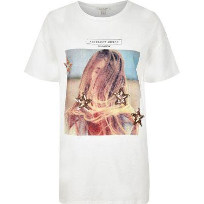 River Island Womens Star Beauty Print Boyfriend T-shirt